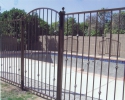 pool fence with decorative knuckles and gate with a simple arch